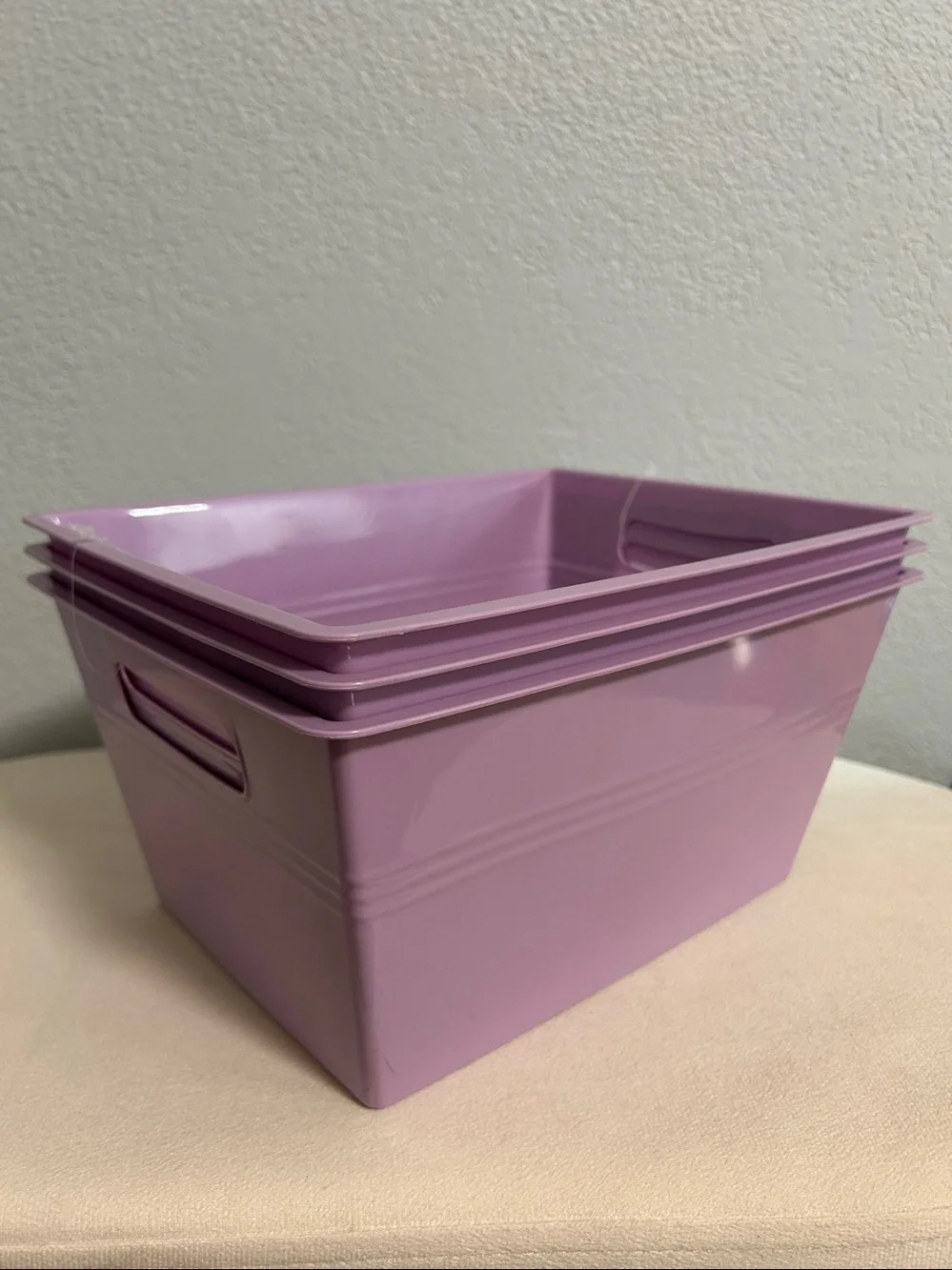 3-Pack Purple Plastic Storage Tub- Bin with Handles-Home Accents-Gift Basket-NEW